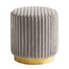 Zelda Ottoman Stool with Gold Steel Plinth Base | Gray Channeled Fabric