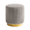 Zelda Ottoman Stool with Gold Steel Plinth Base | Gray Channeled Fabric