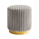 Zelda Ottoman Stool with Gold Steel Plinth Base | Gray Channeled Fabric