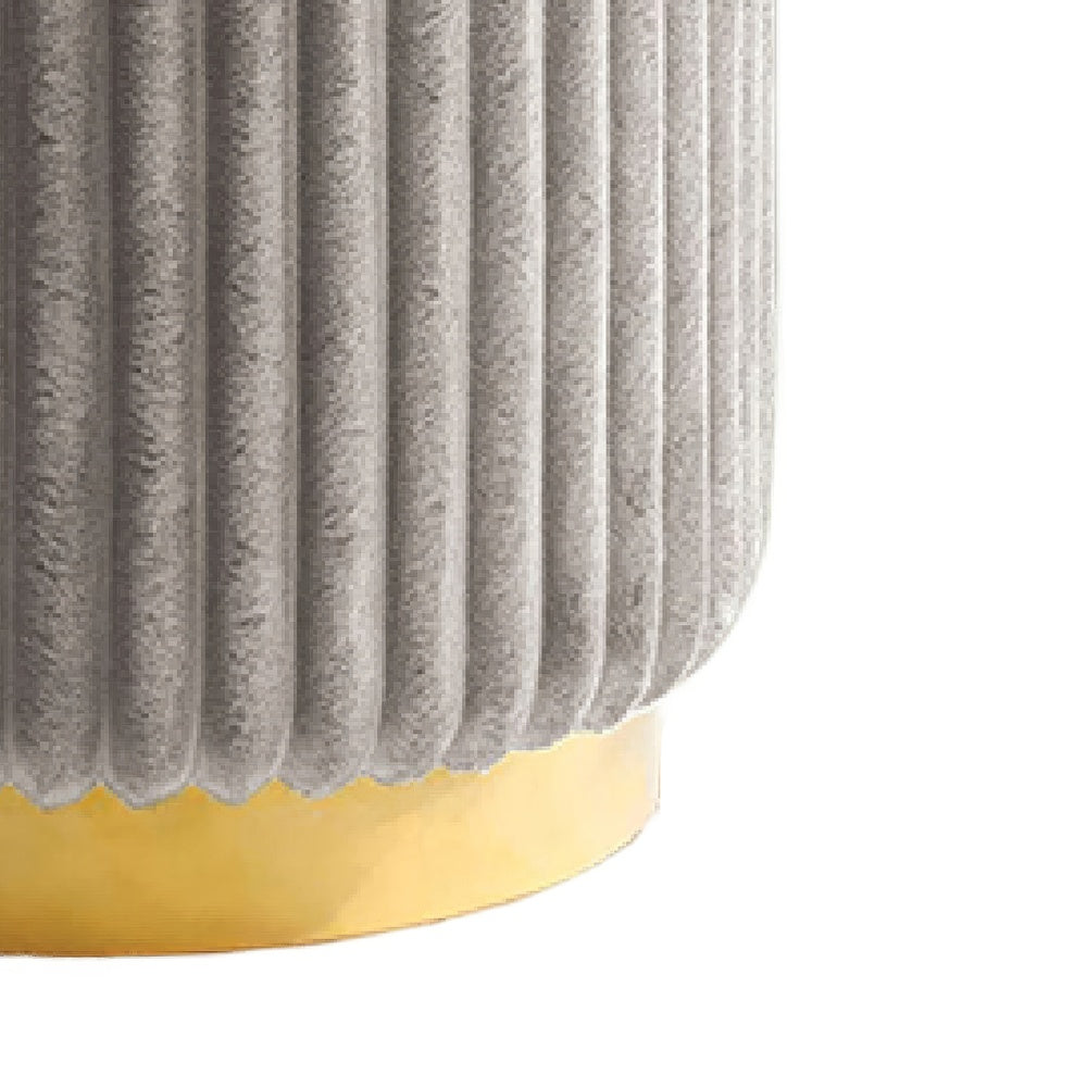 Zelda Ottoman Stool with Gold Steel Plinth Base | Gray Channeled Fabric