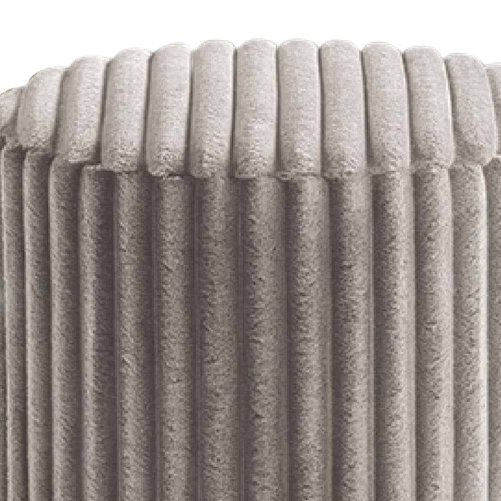 Zelda Ottoman Stool with Gold Steel Plinth Base | Gray Channeled Fabric