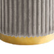 Zelda Ottoman Stool with Gold Steel Plinth Base | Gray Channeled Fabric