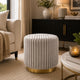 Zelda Ottoman Stool with Gold Steel Plinth Base | Gray Channeled Fabric