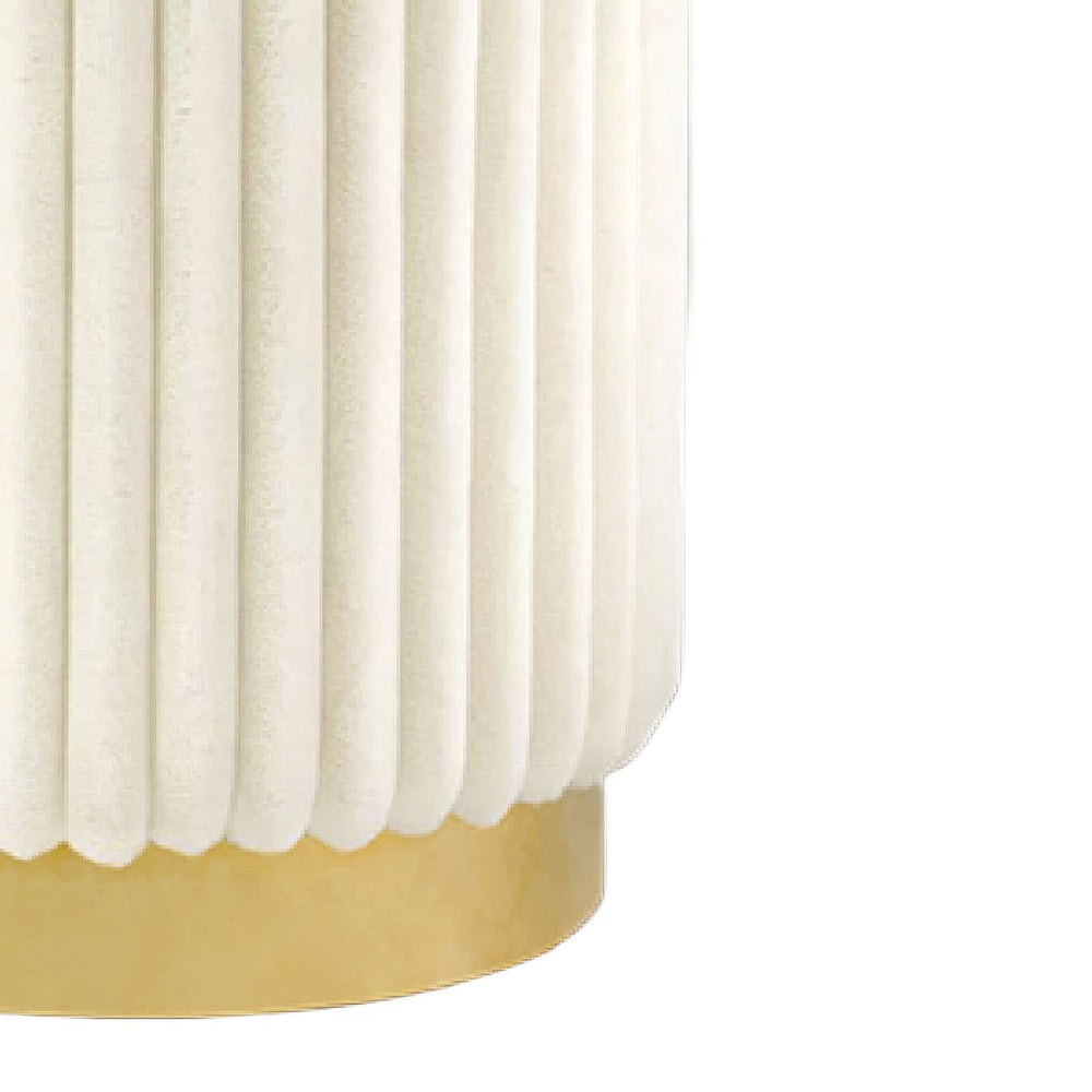 Zelda Ottoman Stool | Gold Steel Plinth Base | Beige Channeled Fabric