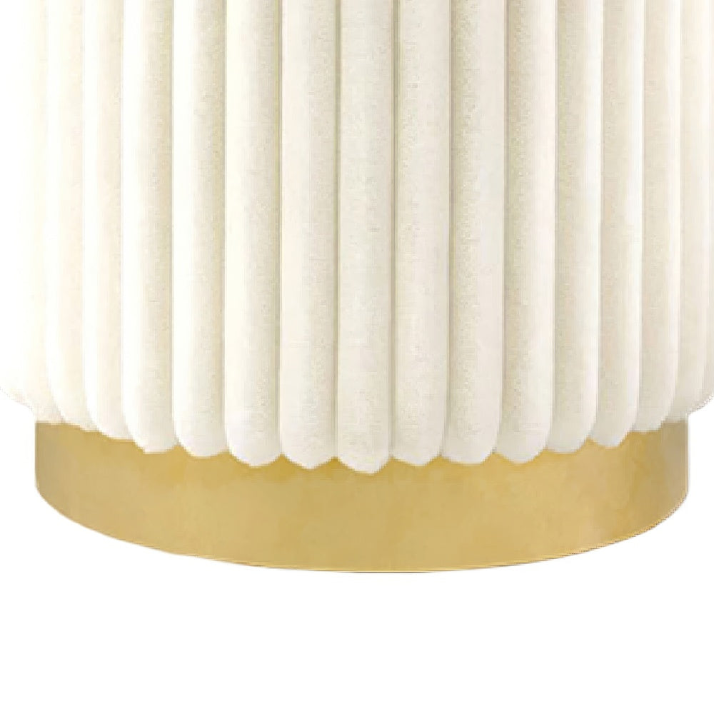 Zelda Ottoman Stool | Gold Steel Plinth Base | Beige Channeled Fabric