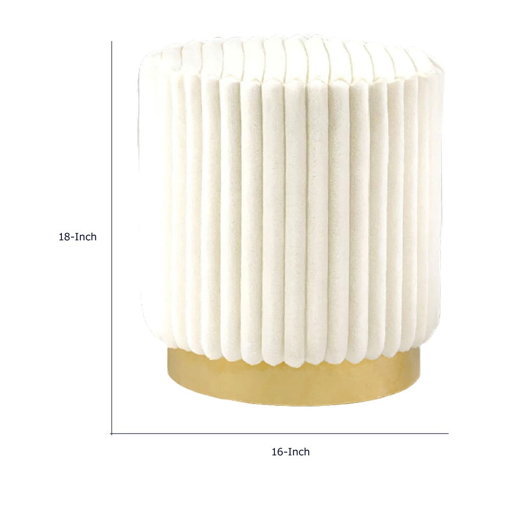 Zelda Ottoman Stool | Gold Steel Plinth Base | Beige Channeled Fabric