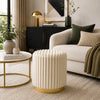Zelda Ottoman Stool | Gold Steel Plinth Base | Beige Channeled Fabric