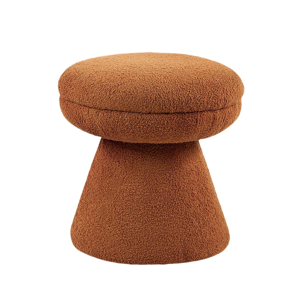 Xyna Mushroom-shaped Ottoman Stool | Pedestal Base | Saddle Brown Fabric