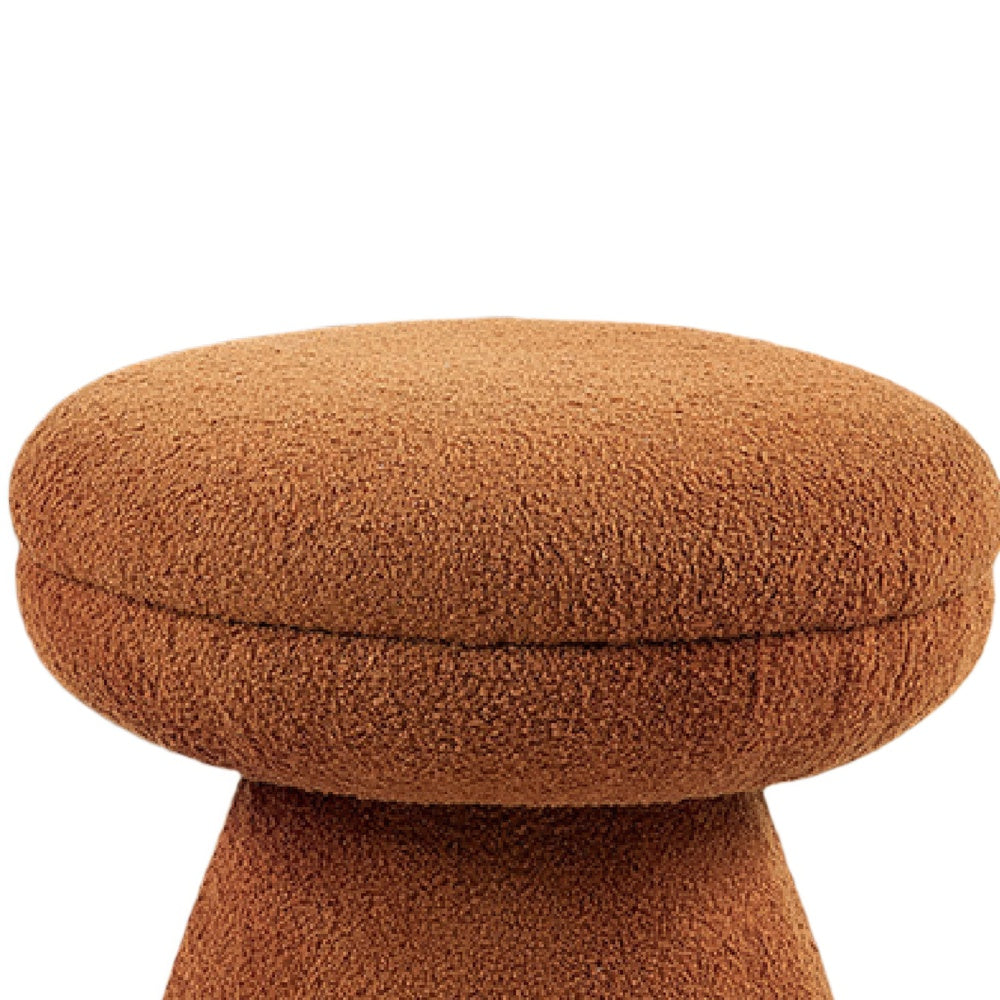 Xyna Mushroom-shaped Ottoman Stool | Pedestal Base | Saddle Brown Fabric