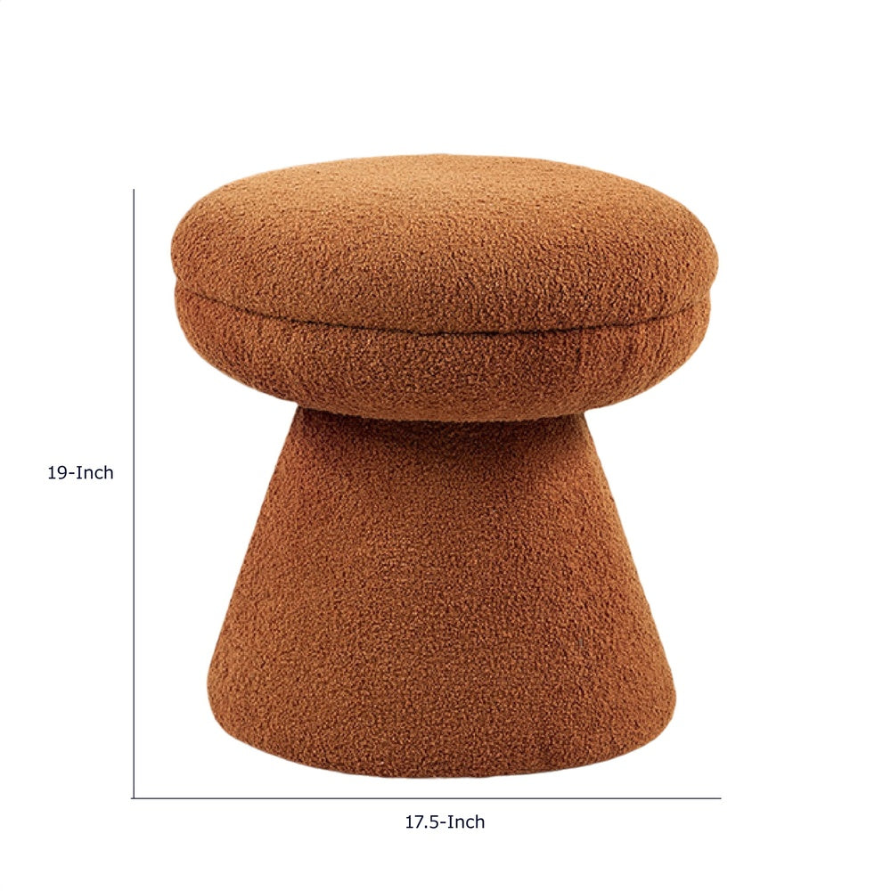 Xyna Mushroom-shaped Ottoman Stool | Pedestal Base | Saddle Brown Fabric