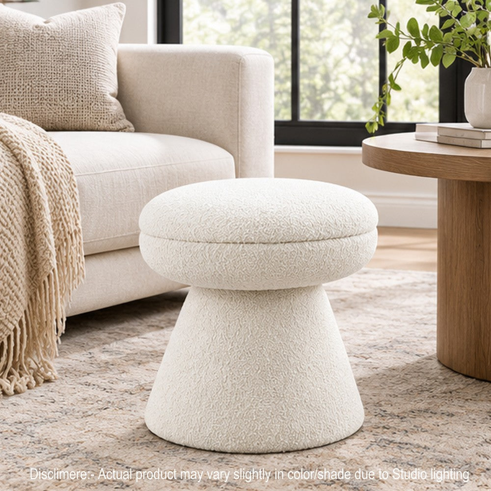 Xyna Mushroom-shaped Ottoman Stool with Pedestal Base | Beige Fabric