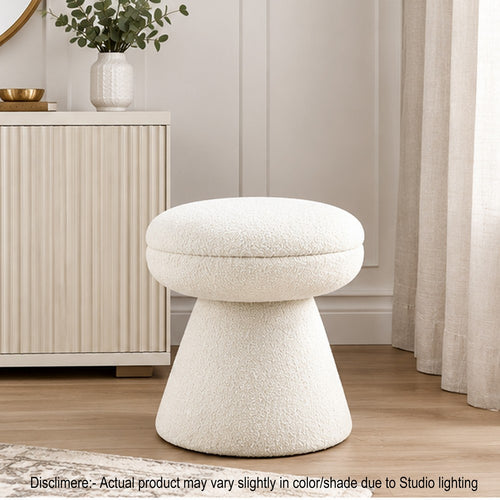 Xyna Mushroom-shaped Ottoman Stool with Pedestal Base | Beige Fabric