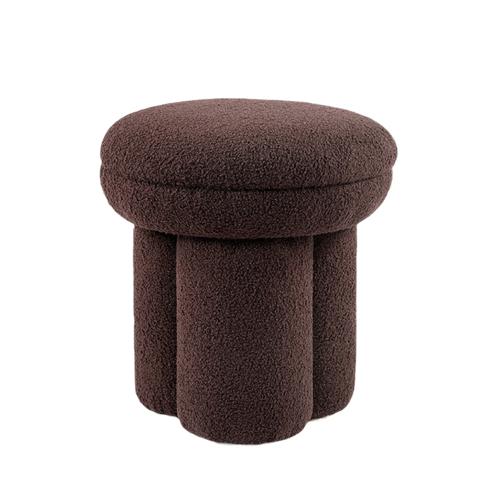 Ian Ottoman Stool | Mushroom-like Design | Pedestal Base | Brown Fabric