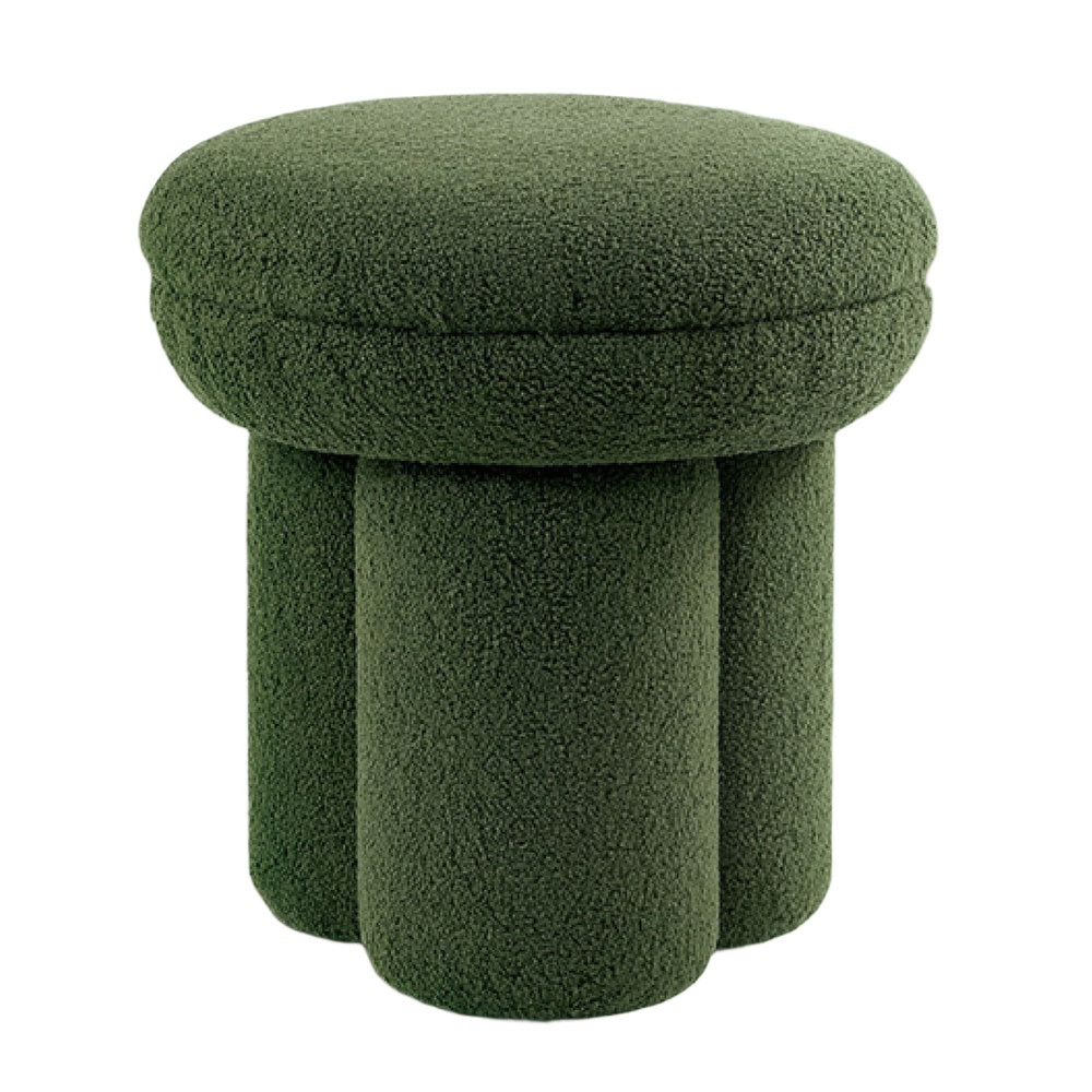 Ian Ottoman Stool | Mushroom-like Design | Pedestal Base | Green Fabric
