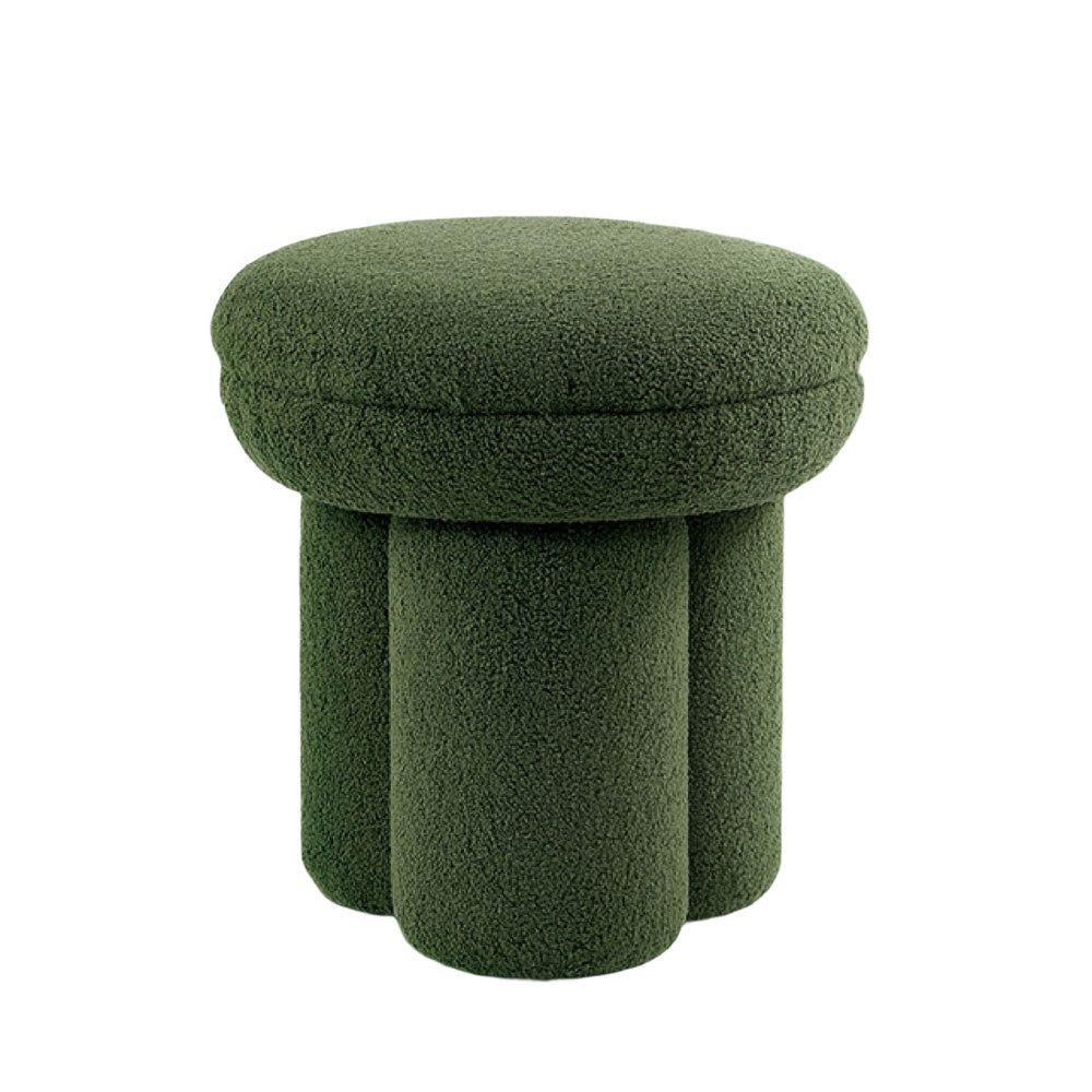 Ian Ottoman Stool | Mushroom-like Design | Pedestal Base | Green Fabric
