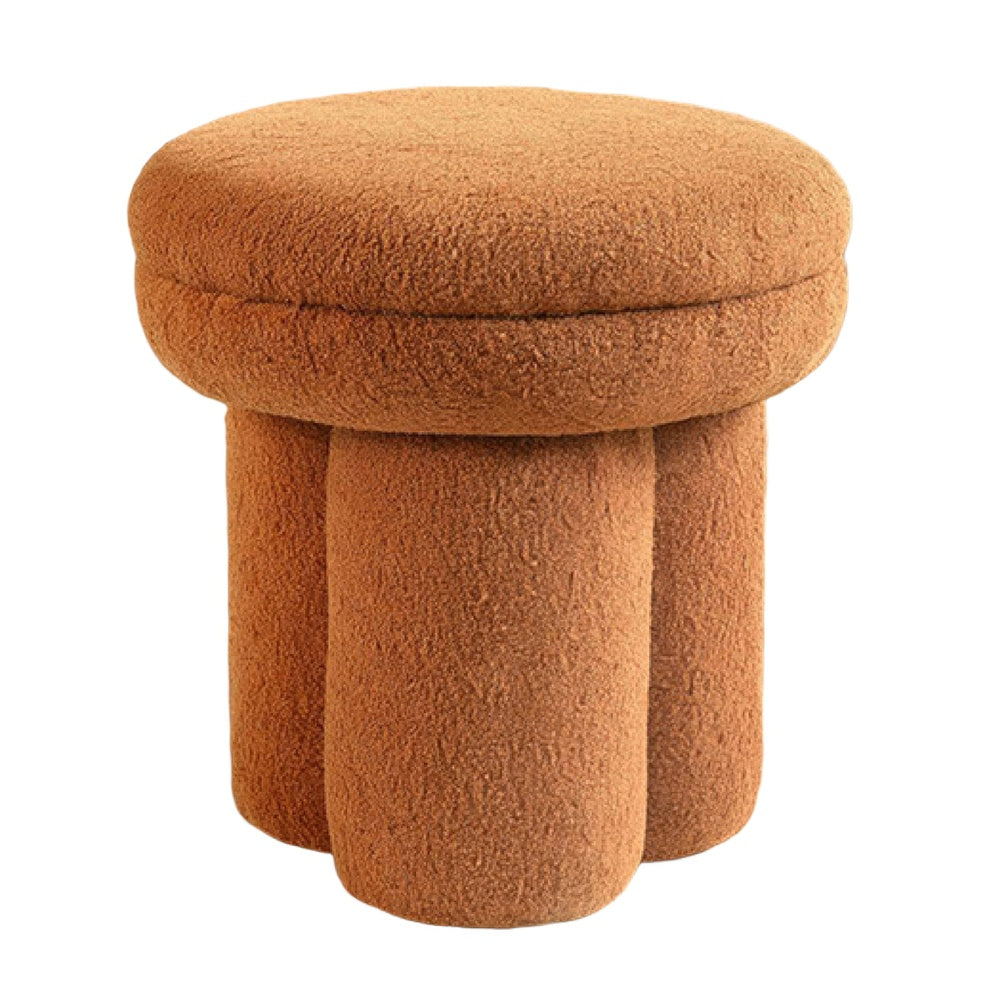 Ian Ottoman Stool | Mushroom-like Design | Pedestal Base | Brown Fabric