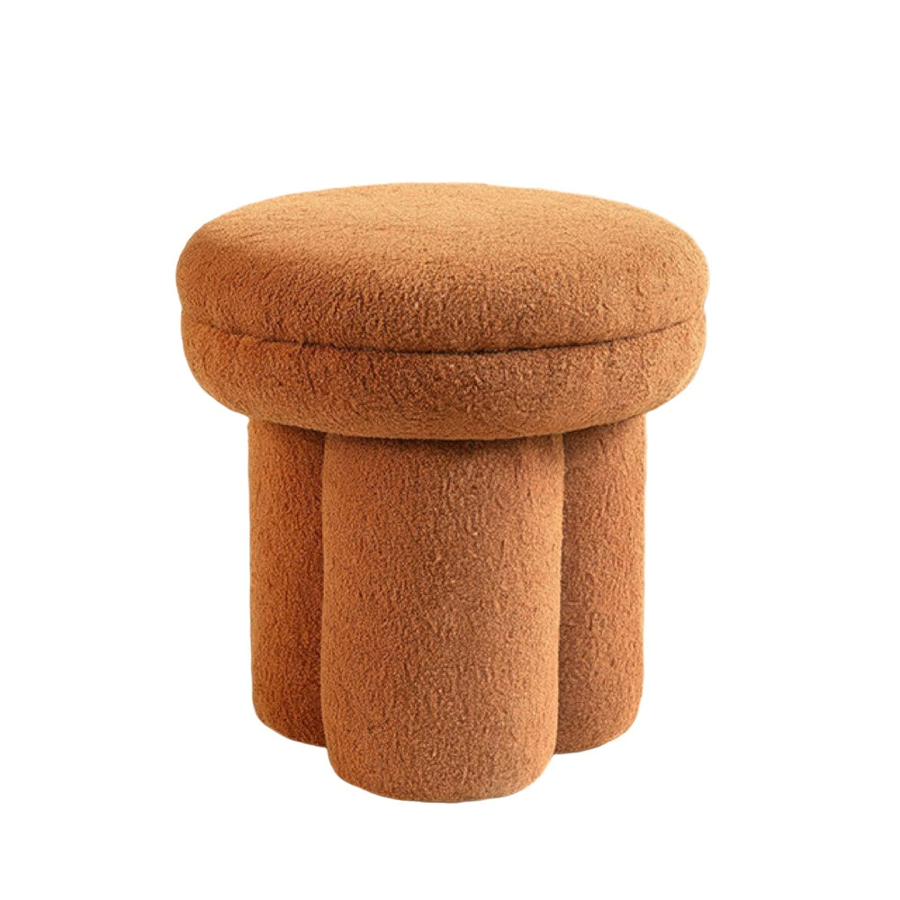 Ian Ottoman Stool | Mushroom-like Design | Pedestal Base | Brown Fabric
