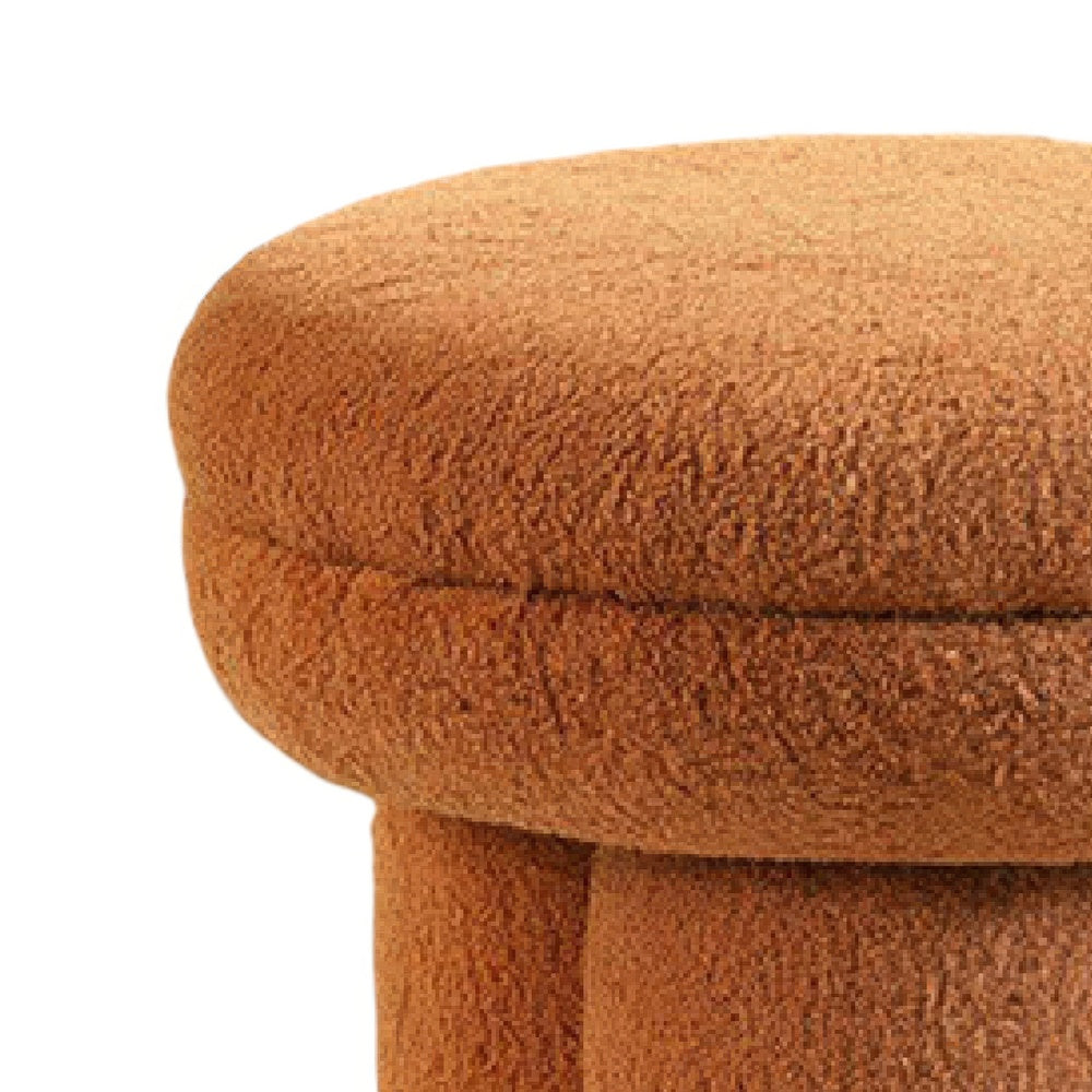 Ian Ottoman Stool | Mushroom-like Design | Pedestal Base | Brown Fabric