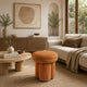 Ian Ottoman Stool | Mushroom-like Design | Pedestal Base | Brown Fabric