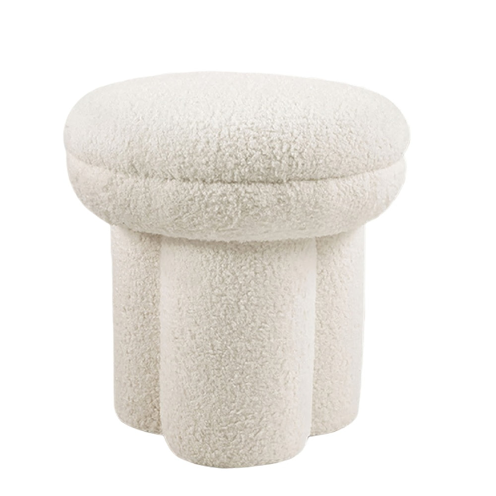 Ian Ottoman Stool | Mushroom-like Design | Pedestal Base | Beige Fabric