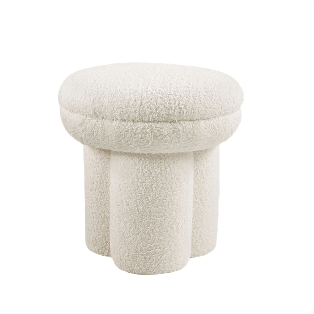 Ian Ottoman Stool | Mushroom-like Design | Pedestal Base | Beige Fabric