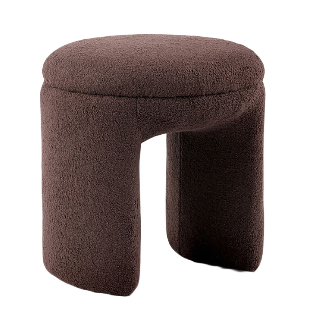 Janie Rounded Ottoman Stool with Open Frame Base | Brown Fabric