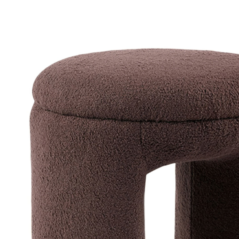 Janie Rounded Ottoman Stool with Open Frame Base | Brown Fabric
