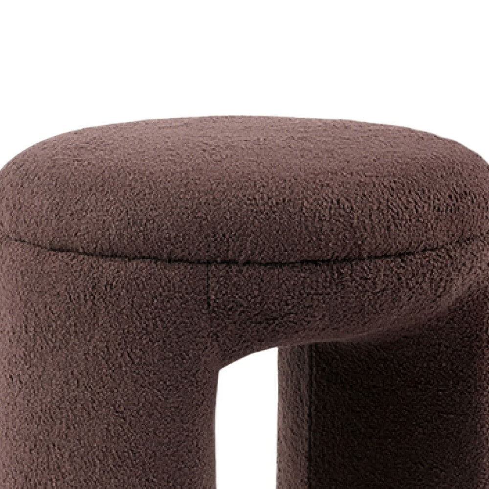Janie Rounded Ottoman Stool with Open Frame Base | Brown Fabric