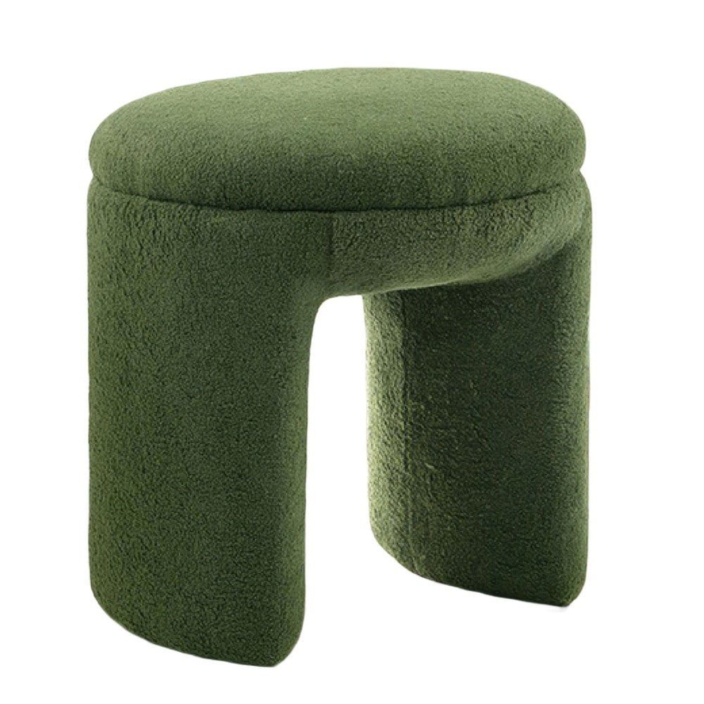 Janie Rounded Ottoman Stool with Open Frame Base | Green Fabric