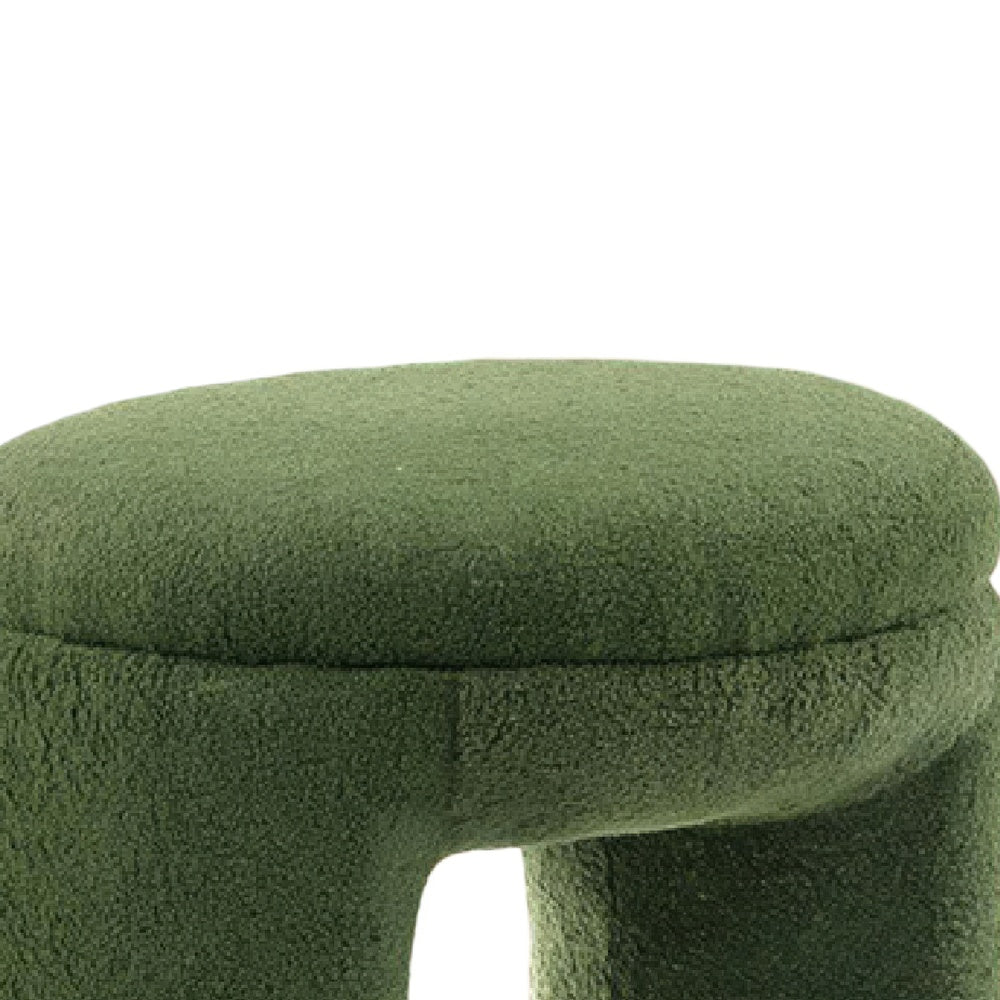 Janie Rounded Ottoman Stool with Open Frame Base | Green Fabric