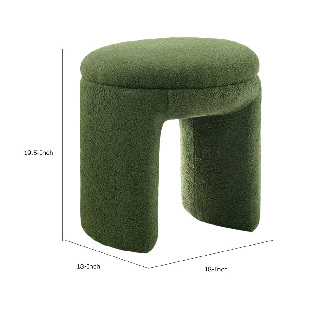 Janie Rounded Ottoman Stool with Open Frame Base | Green Fabric