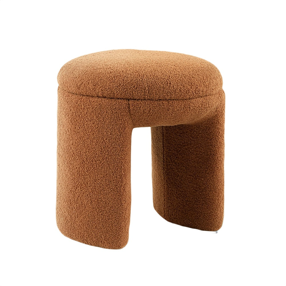 Janie Rounded Ottoman Stool with Open Frame Base | Saddle Brown Fabric