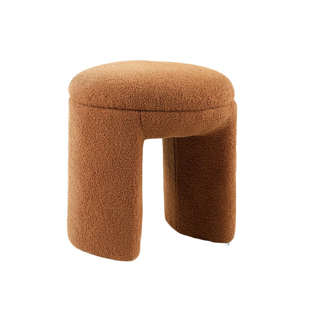 Janie Rounded Ottoman Stool with Open Frame Base | Saddle Brown Fabric