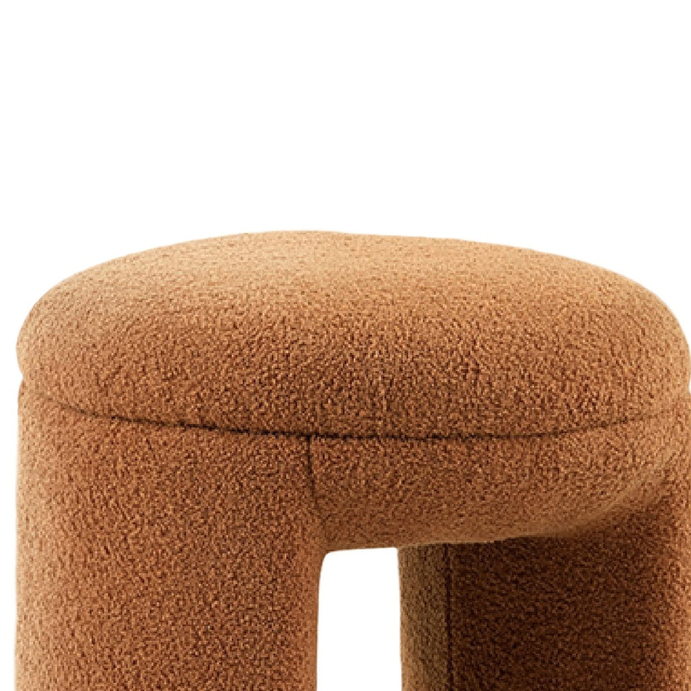Janie Rounded Ottoman Stool with Open Frame Base | Saddle Brown Fabric