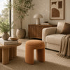 Janie Rounded Ottoman Stool with Open Frame Base | Saddle Brown Fabric