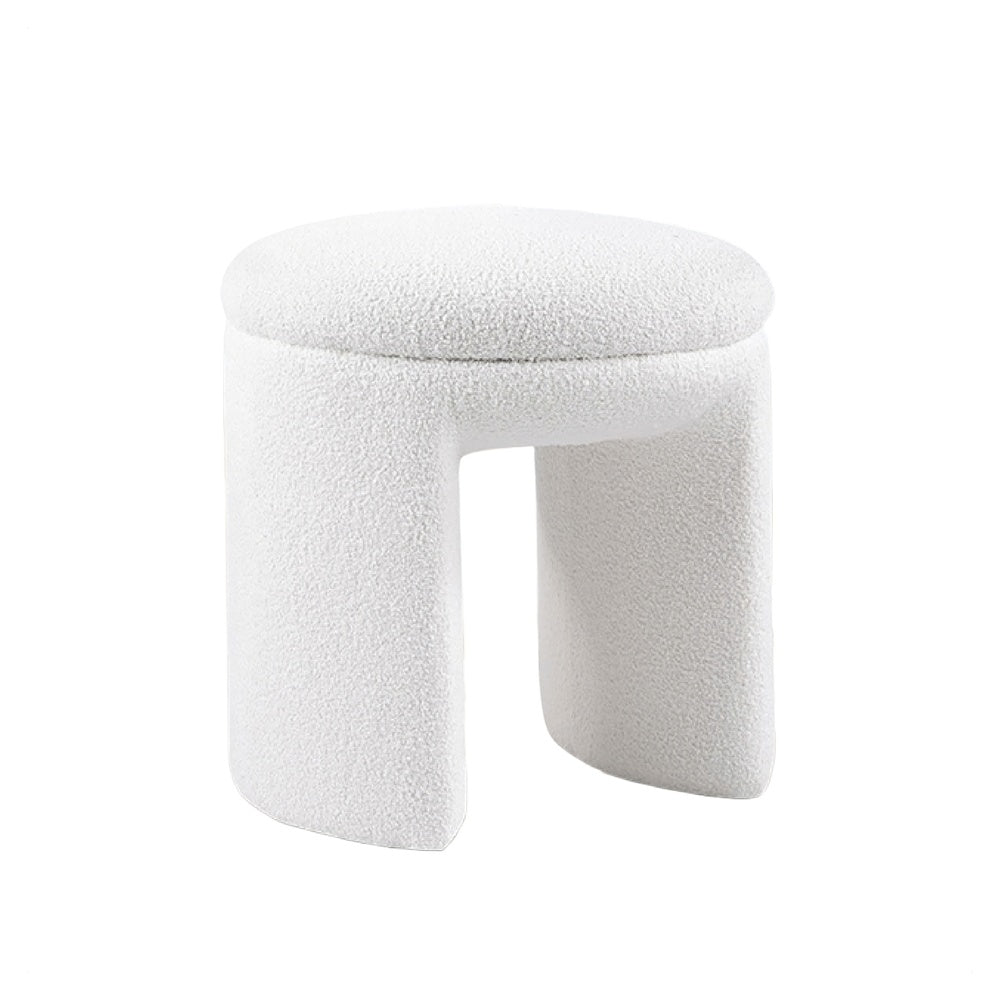 Janie Rounded Ottoman Stool with Open Frame Base | Beige Fabric