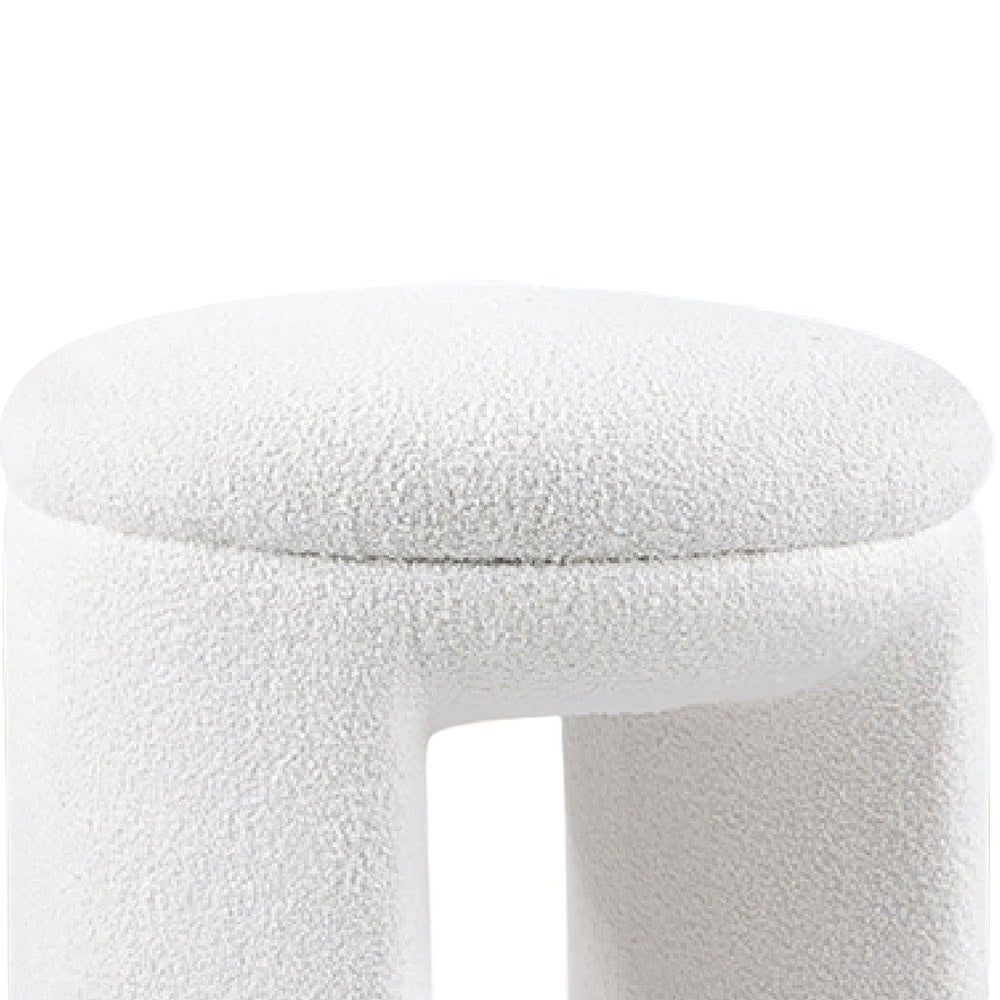 Janie Rounded Ottoman Stool with Open Frame Base | Beige Fabric