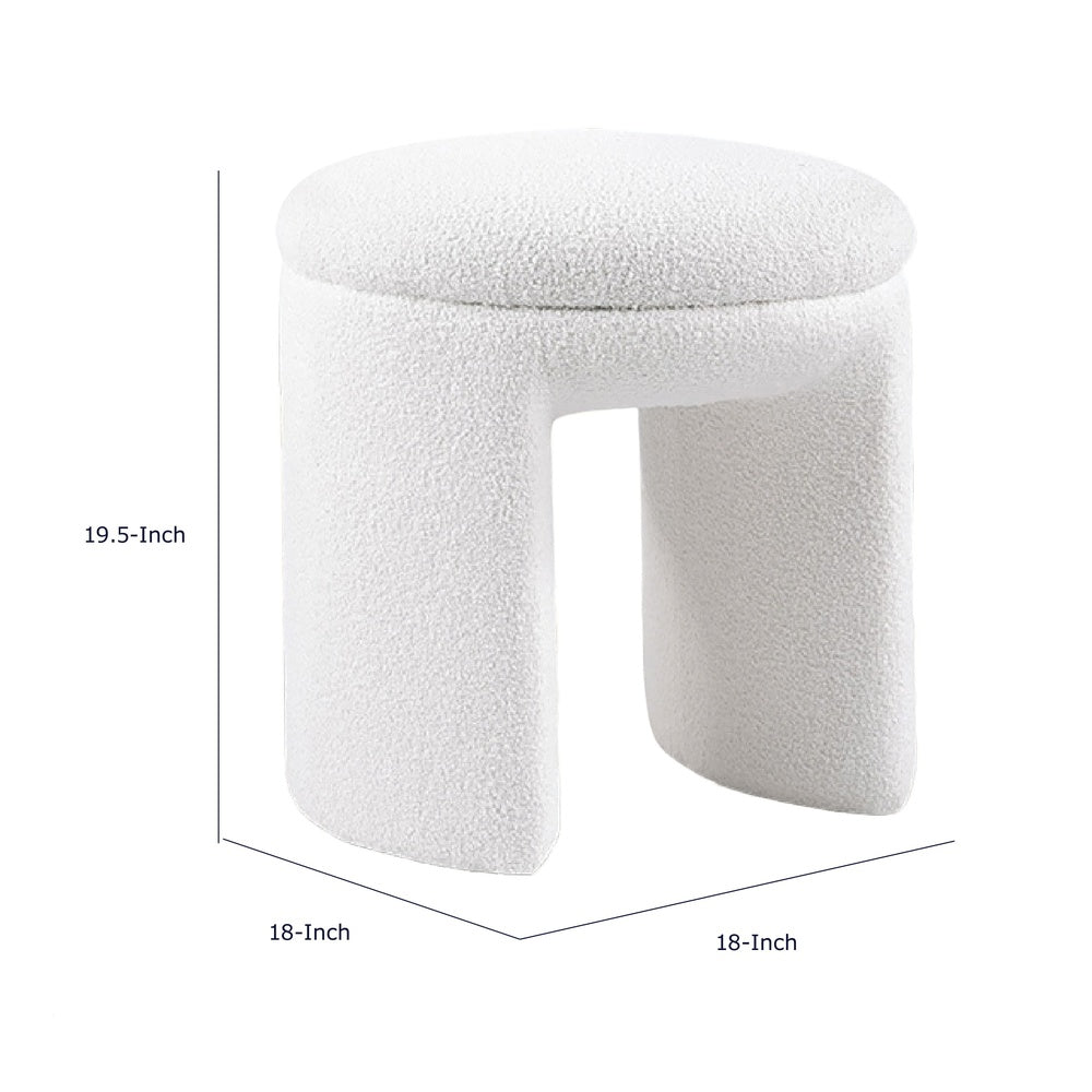 Janie Rounded Ottoman Stool with Open Frame Base | Beige Fabric