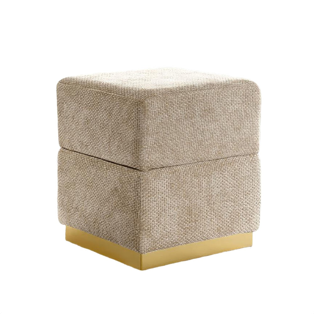 Kris Ottoman Stool with Hidden Storage | Gold Base | Silver Gray Chenille