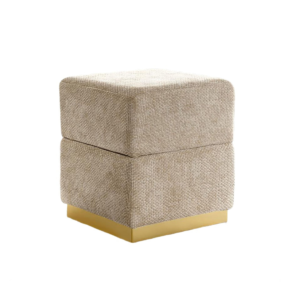 Kris Ottoman Stool with Hidden Storage | Gold Base | Silver Gray Chenille
