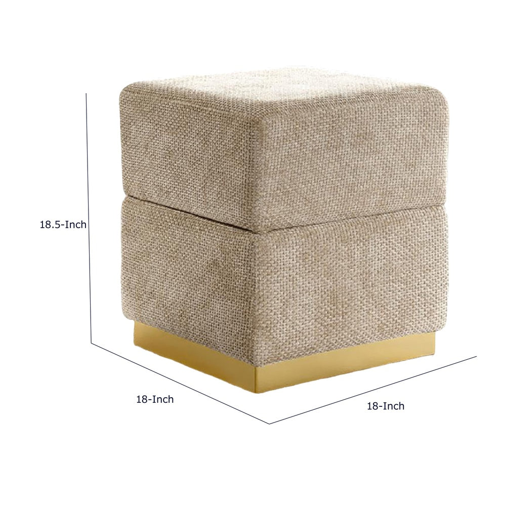 Kris Ottoman Stool with Hidden Storage | Gold Base | Silver Gray Chenille