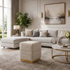 Kris Ottoman Stool with Hidden Storage | Gold Base | Silver Gray Chenille