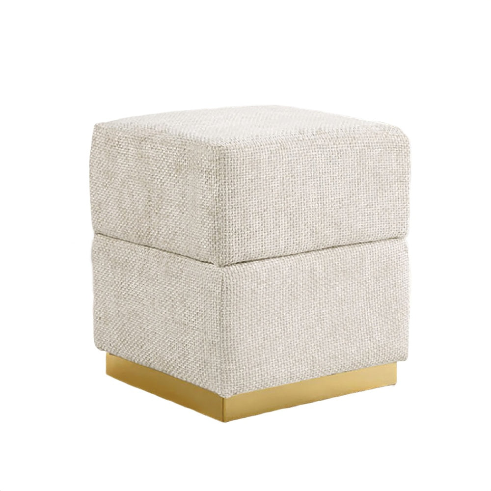 Kris Ottoman Stool with Hidden Storage | Gold Base | Beige Chenille