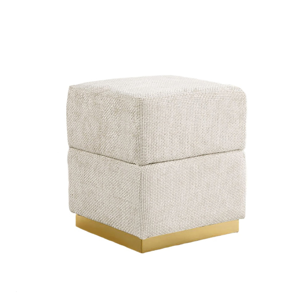 Kris Ottoman Stool with Hidden Storage | Gold Base | Beige Chenille