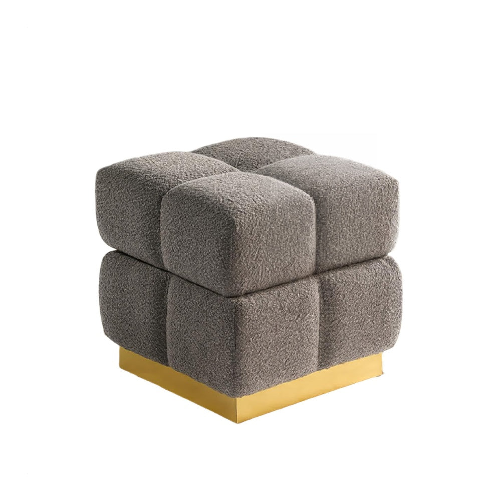 Anne Ottoman Stool with Storage | Gold Base | Gray Biscuit Tufted Fabric