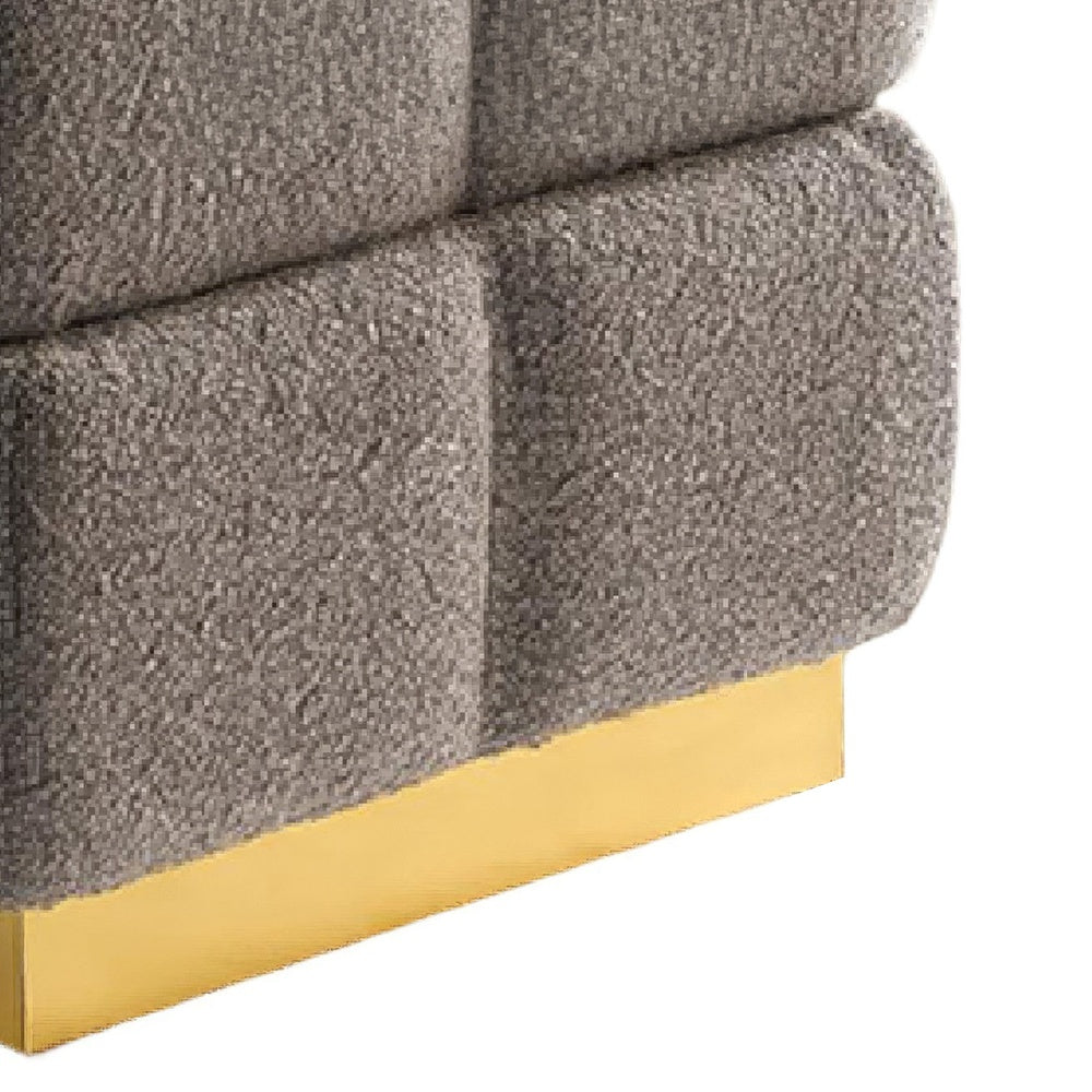 Anne Ottoman Stool with Storage | Gold Base | Gray Biscuit Tufted Fabric