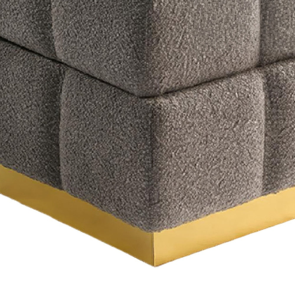 Anne Ottoman Stool with Storage | Gold Base | Gray Biscuit Tufted Fabric