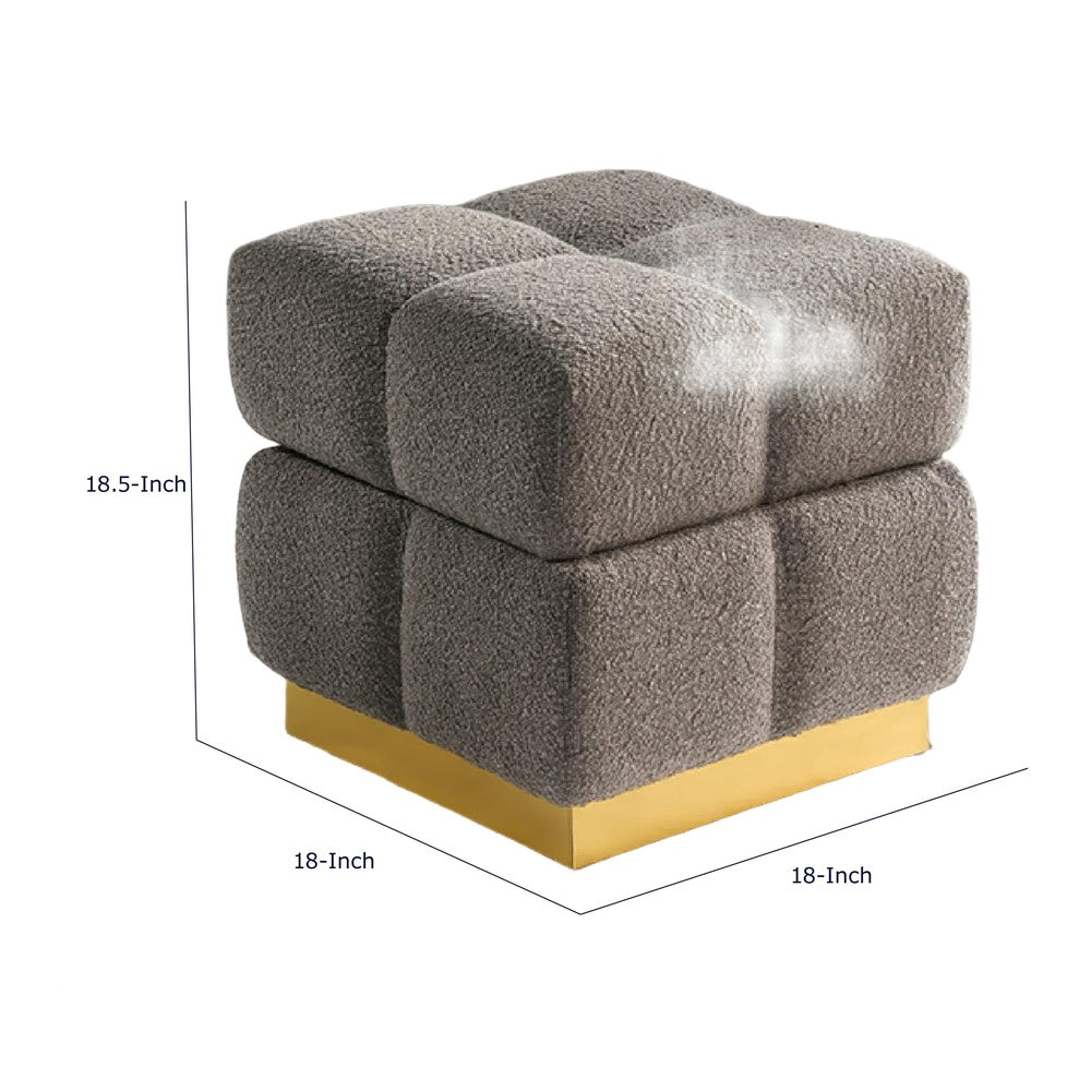 Anne Ottoman Stool with Storage | Gold Base | Gray Biscuit Tufted Fabric