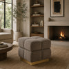 Anne Ottoman Stool with Storage | Gold Base | Gray Biscuit Tufted Fabric