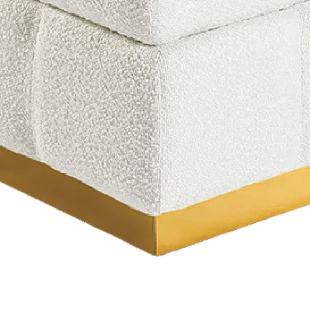 Anne Ottoman Stool with Storage | Gold Base | Beige Biscuit Tufted Fabric